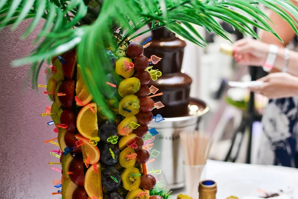 Шоколадный фонтан и фрукты — стоковое фото