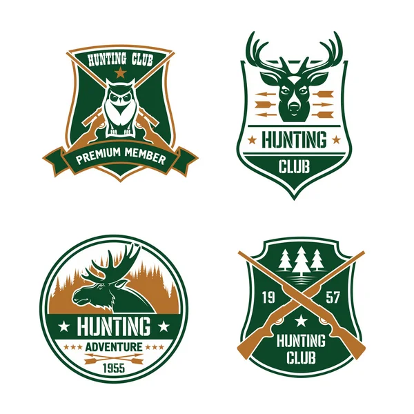 Hunting club shields set. Hunt sports emblems — стоковый вектор