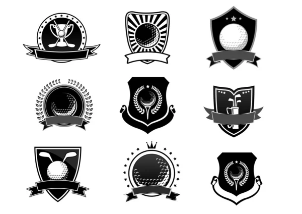 Эмблемы спортивных состязаний гольфа и символы установлены — стоковый вектор