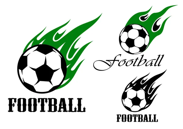 Футбол спортивные эмблемы с пылающим шаром — стоковый вектор
