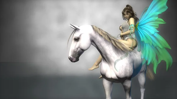 Молодые фея, сидя на лошади — стоковое фото