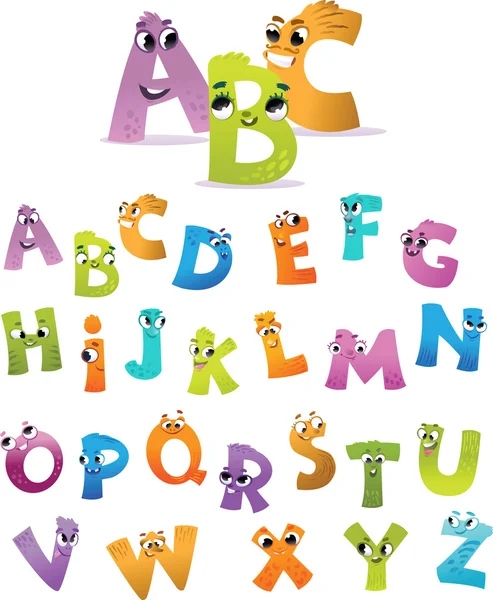 Алфавит для детей: забавный мультфильм писем — стоковый вектор