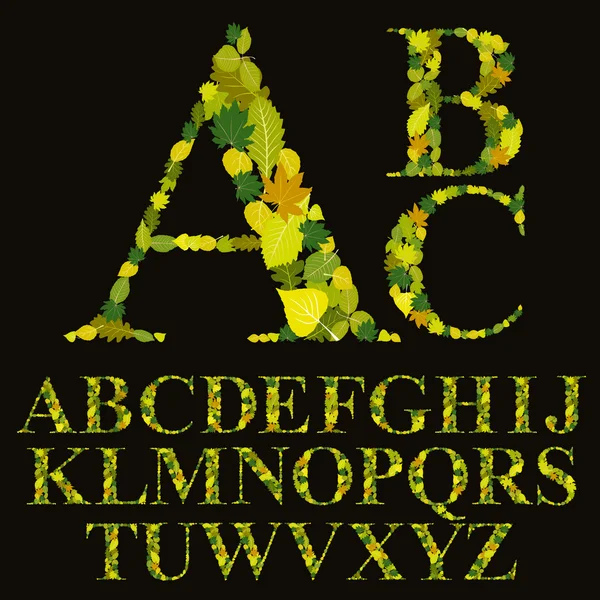 Цветочный шрифт с листьями, природные алфавита букв набор, vect — стоковый вектор