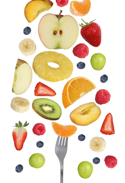 Съедая падающие фрукты как плод яблок, апельсины, банан и str — стоковое фото