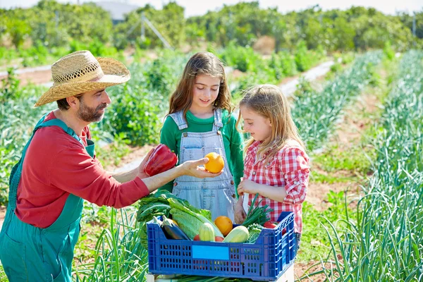 Фермер, показывая урожай овощей девочек детские — стоковое фото