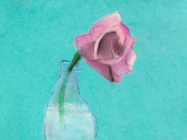 Дети рисунок - один розовый цветок розы в бутылке — стоковое фото