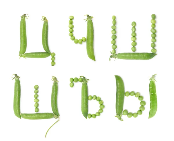 Буквы русского алфавита с зеленым горошком, abc — стоковое фото
