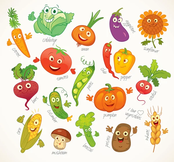 Овощи. забавный анимационный персонаж — стоковый вектор