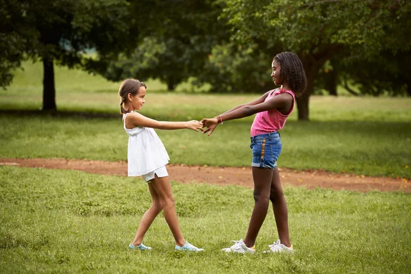 Дети играют кольцо вокруг Рози в парке — стоковое фото