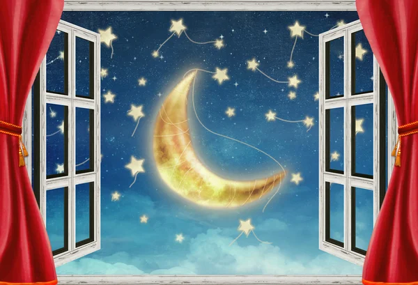 Иллюстрация ночного представления из окна — стоковое фото