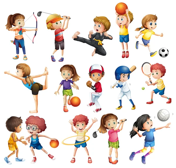 Дети, занимающиеся спортом — стоковый вектор