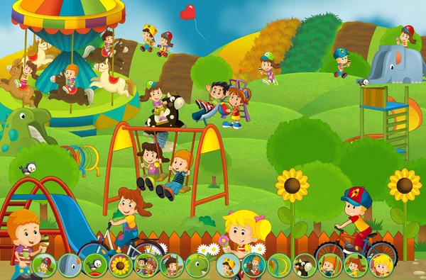 Мультфильм сцена дети играют в funfair - комбинационной игры — стоковое фото