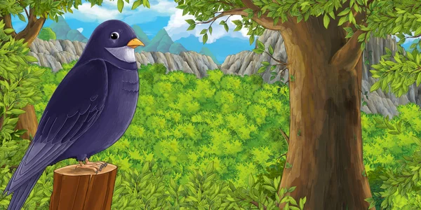 Мультфильм птица - на ветке в лесу — стоковое фото
