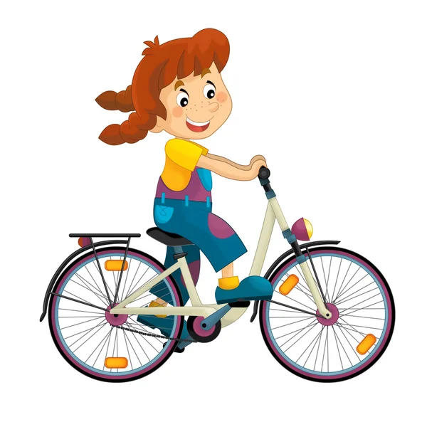 Мультфильм девушка на велосипеде — стоковое фото