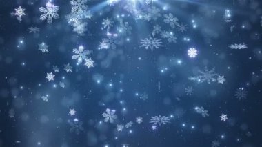 Синий красивые падающие снежинки — стоковое видео