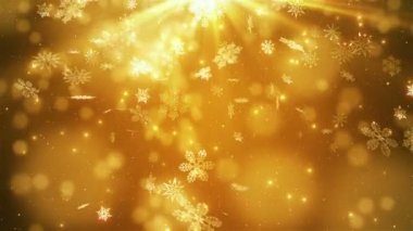 Золото красивые падающие снежинки — стоковое видео