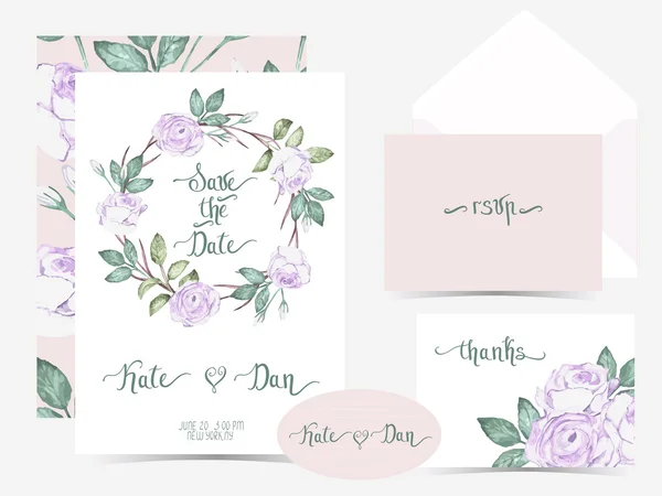 Vector collection of invitation cards with watercolor flowers . — стоковый вектор