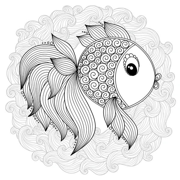 Coloring book pages for kids and adults. Raster Cartoon Fish. — стоковое фото