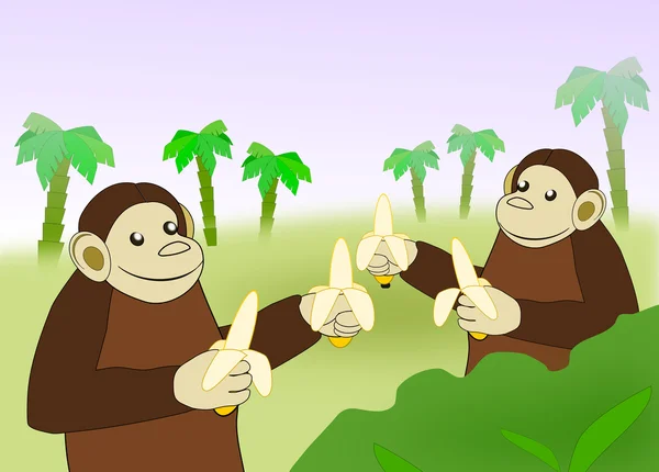 Забавные обезьян с бананами — стоковое фото