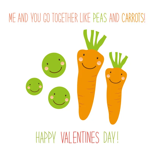 День Святого Валентина карты с морковью и горох — стоковый вектор