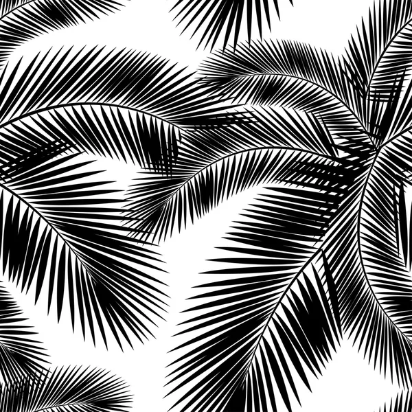 Бесшовные цвет пальмовых листьев шаблон. Плоский стиль. Черный и белый — стоковый вектор