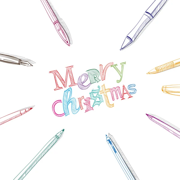 Счастливого Рождества в рамке ручки. Руки drawn векторные иллюстрации — стоковый вектор