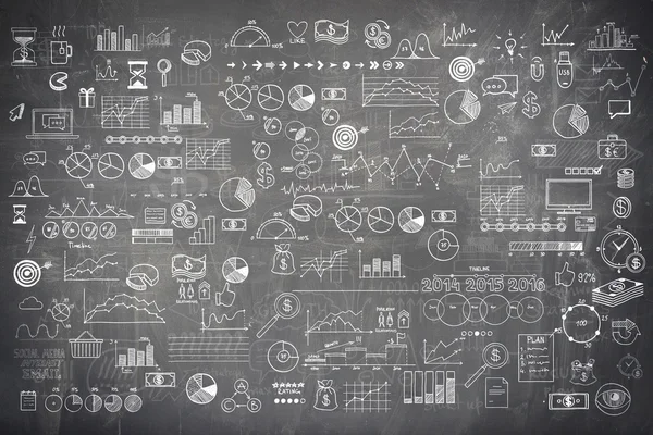 Blackboard доске текстуры Инфографика коллекция рисованной каракули эскиз бизнес экономико финансов элементы — стоковое фото