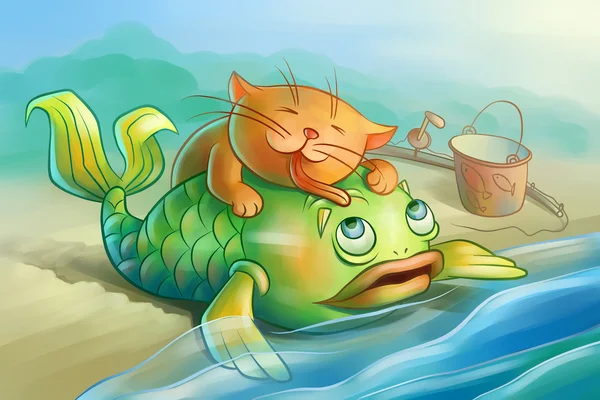 Красный Кот любит рыбу — стоковое фото