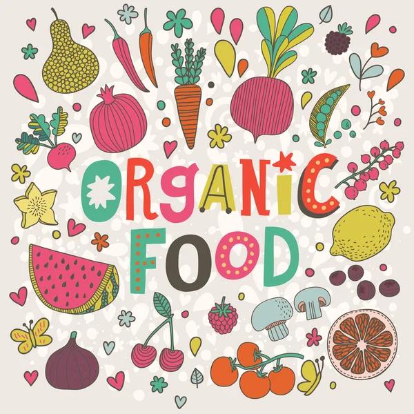 Карточку мультфильма органические продукты питания — стоковый вектор