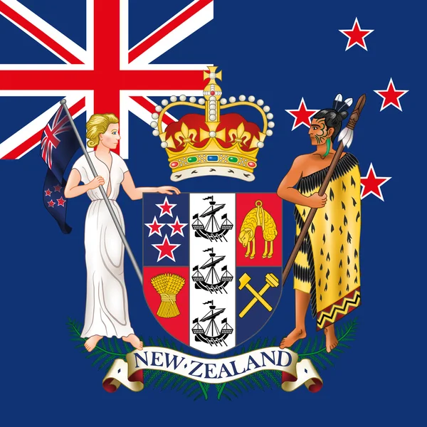 Новая Зеландия флаг и герб руку — стоковый вектор