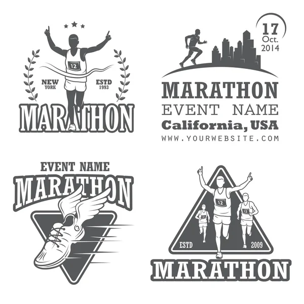 Набор того, чтобы бежать марафон и бега трусцой эмблем, этикеток и значков — стоковый вектор
