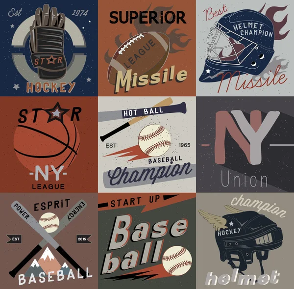 Набор старинных спорта векторных логотипов — стоковый вектор