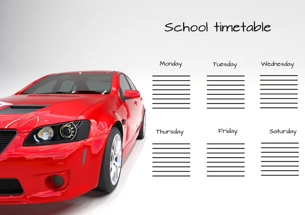 Расписание школы в течение шести дней. Расписание школы с красный спортивный автомобиль на белом фоне — стоковое фото