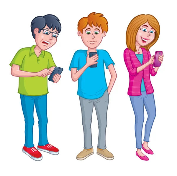 Три подростки текстовые сообщения на мобильные телефоны — стоковое фото