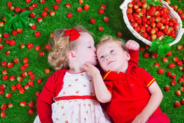 Дети едят клубника — стоковое фото
