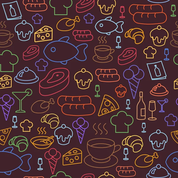 Цветные линии иконы ресторан и фаст-фуд бесшовный фон — стоковое фото
