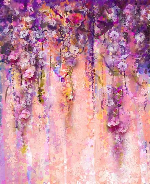 Абстрактный розовый и фиолетовый цвет цветы, акварельной живописи. Рука краска цветок Вистерия дерево в цвету с боке над светло-фиолетовом фоне. Весенний цветок сезонный характер фон — стоковое фото