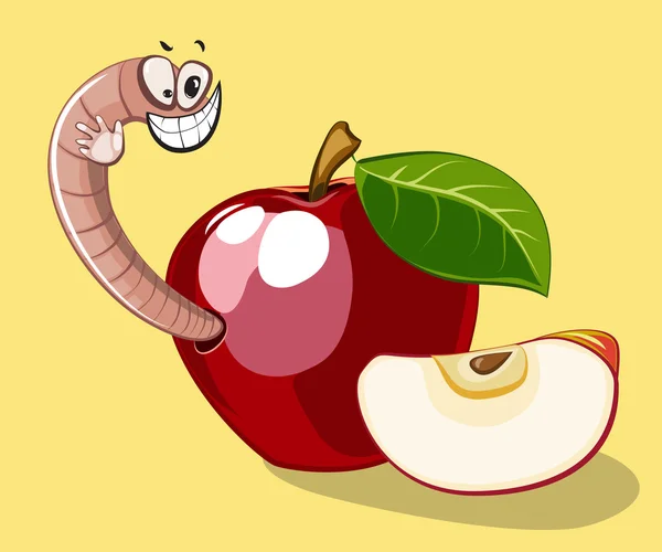 Мультфильм червя в яблоко — стоковое фото