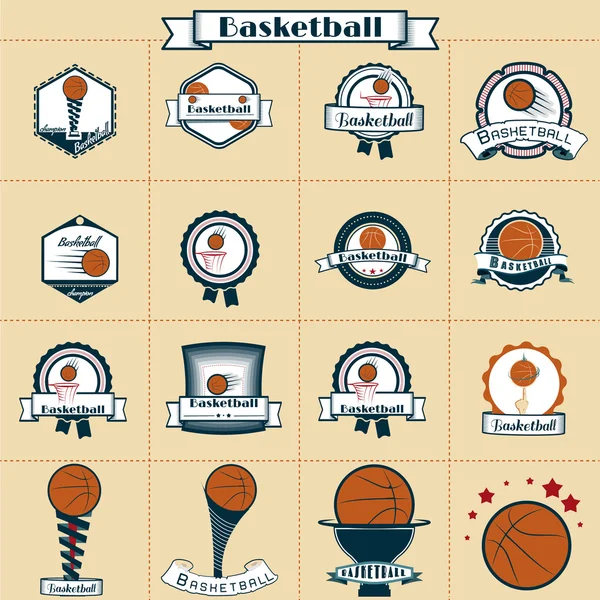 Значок набор баскетбол ретро — стоковый вектор