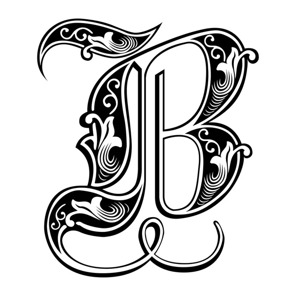 Красивые украшения Английский алфавиты, готический стиль, буква b — стоковый вектор