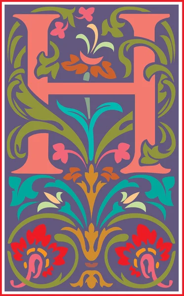 Английский алфавит буквы, украшенный цветами и листьями растений — стоковый вектор