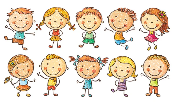 Десять детей счастливыми мультфильм — стоковый вектор