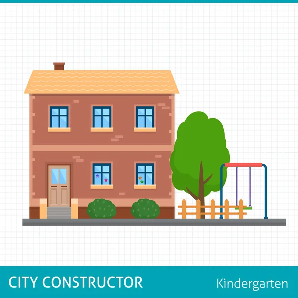 Детский Сад, здание с Детская площадка — стоковый вектор