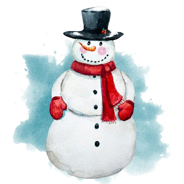 Акварель растровых рука нарисованные Снеговик — стоковое фото