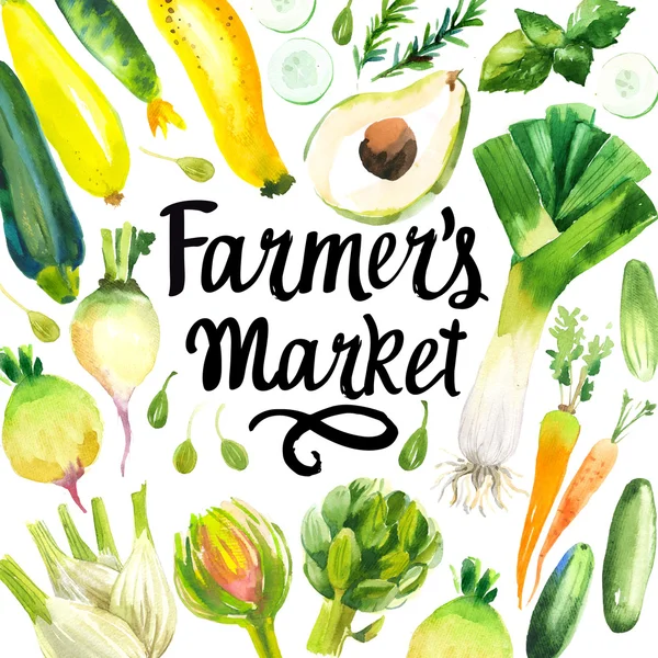 Иллюстрация с акварелью пищей. Фермерский рынок — стоковое фото
