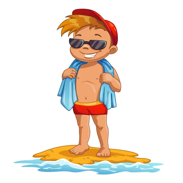 Мультфильм мальчик на пляже — стоковый вектор
