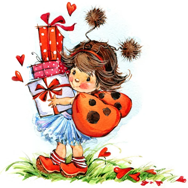 Детский день святого Валентина. волшебный фон. акварельный рисунок — стоковое фото