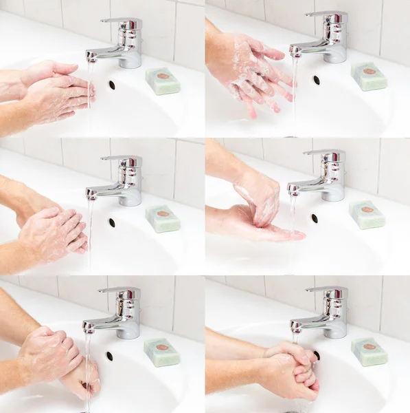 Человек мытье рук с мылом — стоковое фото