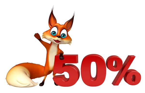 Весело Фокс мультипликационный персонаж с 50% знак — стоковое фото