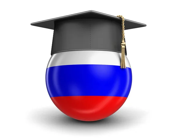 Вручение диплома cap и российский флаг. Изображение с обтравочного контура — стоковое фото